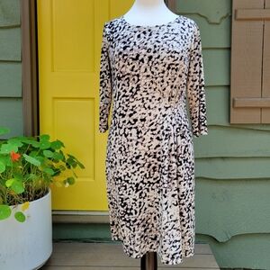 Ann Taylor Abstract Neutral Print Midi Dress Stretch Knit Lined